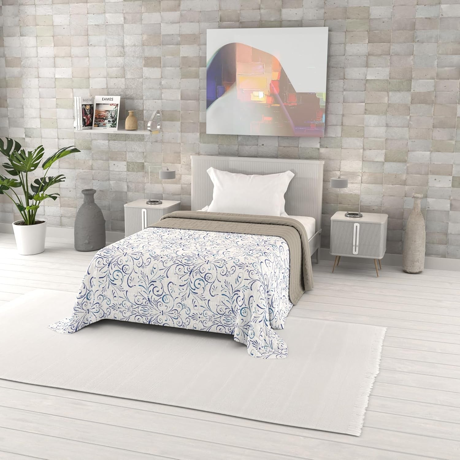Zomerdekbed met fantasieprint, polyester vulling, bloemblaadjes, 260 x 270 cm