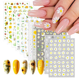 12 vellen nagelsticker met 3D-effect UV-uitharding langdurige bloem nagelstickers gele witte margriet nagelkunststickers