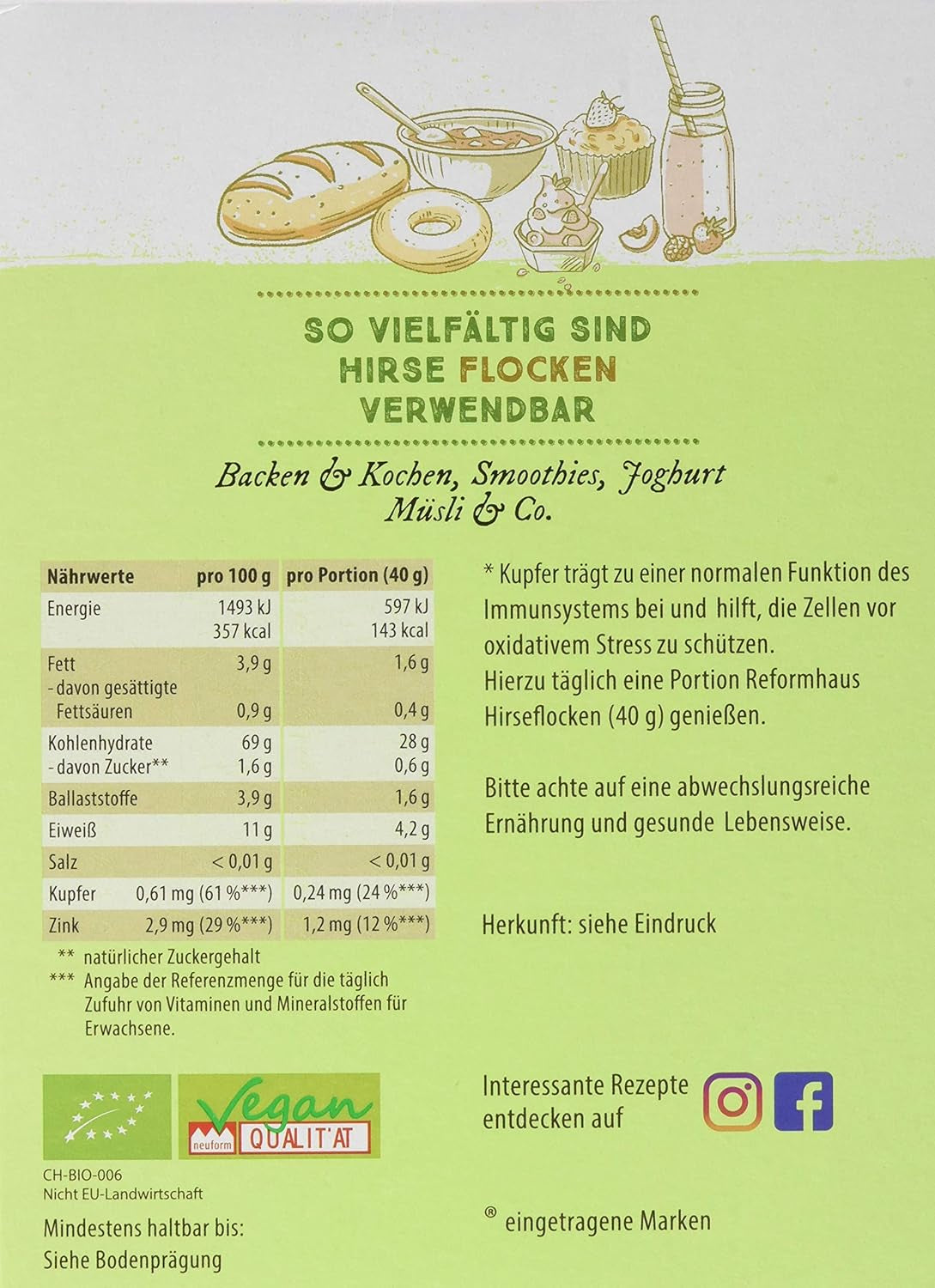 Hirse-Flocken Bio, 6Er-pakket (6 X 400 G) Granen Naty Shop