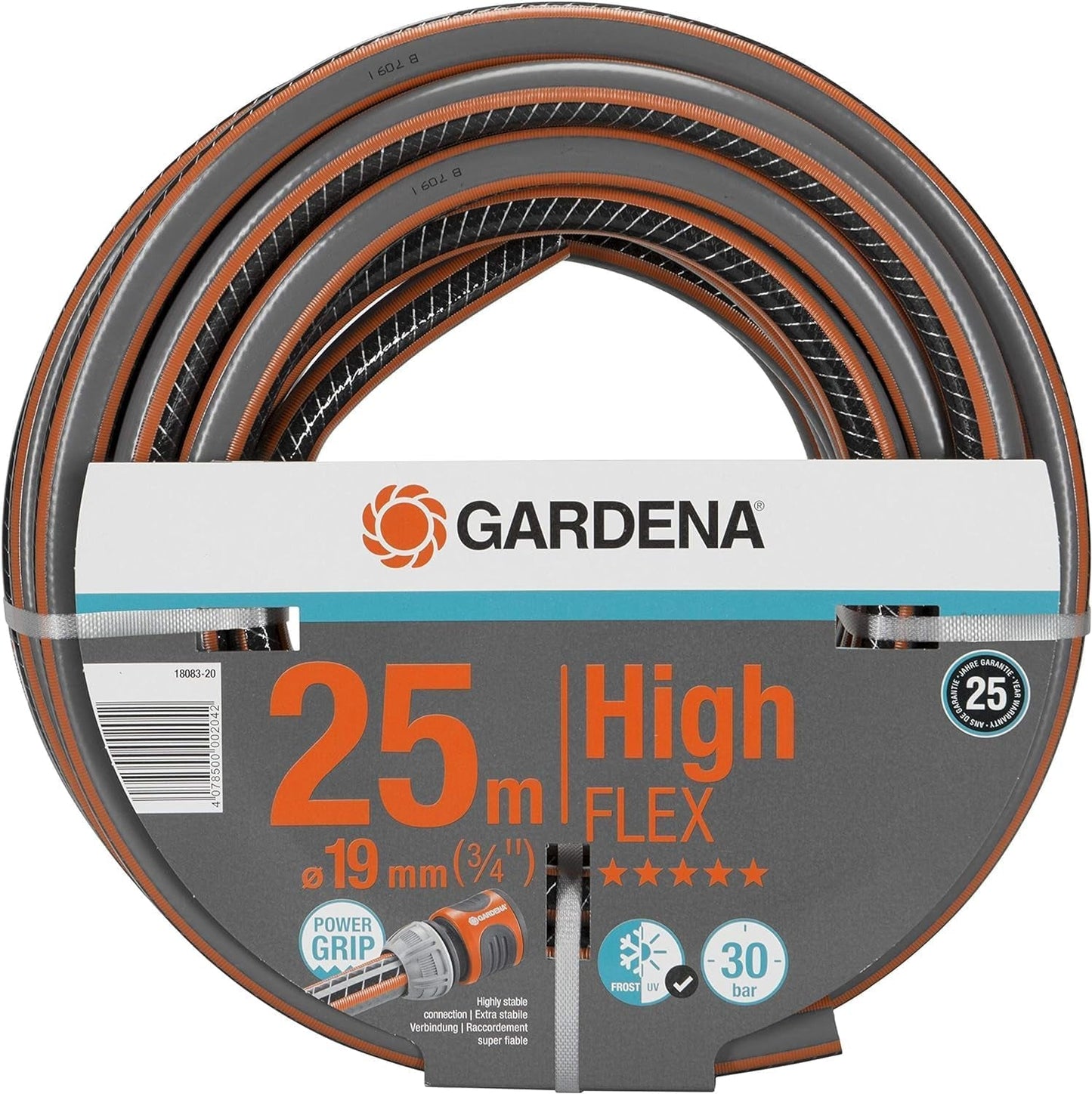 Gardena Tuinslang Polyvinylchloride (PVC), Comfort HighFLEX 19 mm (3/4 inch), 50 m: Tuinslang met Power-Grip profiel, 30 bar barstdruk, zeer flexibel, maatvast, UV-bestendig, verpakt (18085-20)