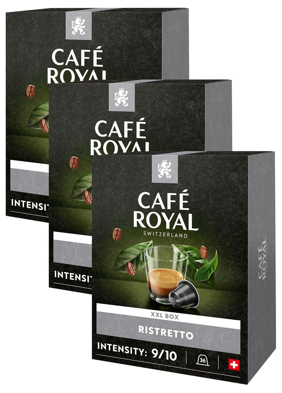 Café Royal Ristretto 36 Kapseln für Nespresso Kaffee Maschine - 9/10 Intensiteit - UTZ-zertifiziert Kaffeekapseln aus Aluminium (Packung mit 3)