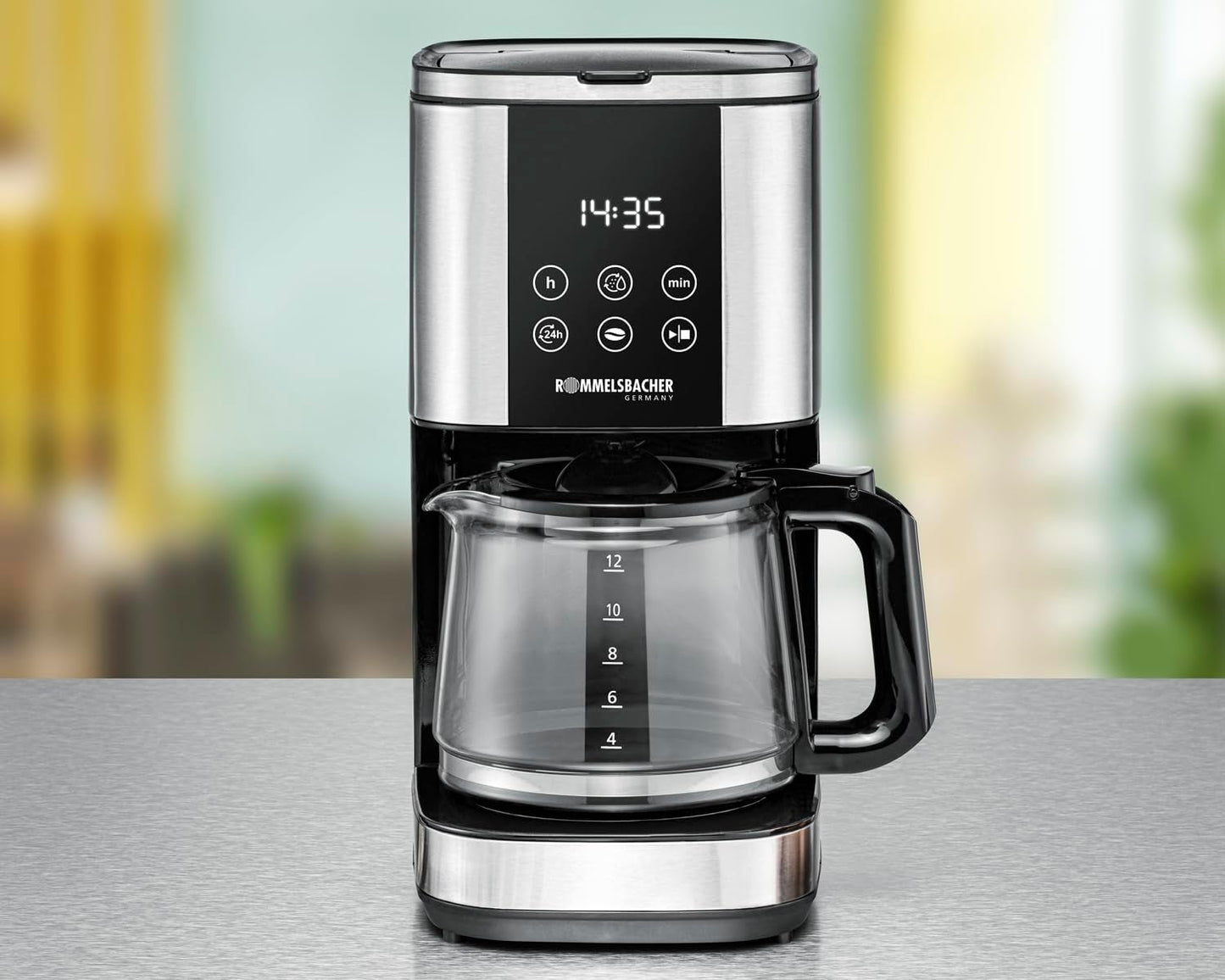 Rommelsbacher FKM 1000 filter-espressomachine - 1,5 liter watertank voor 12 koppen koffie, glazen karaf, uitgestelde start, warmhoudfunctie, aromafunctie, afneembare filterhouder 1x4