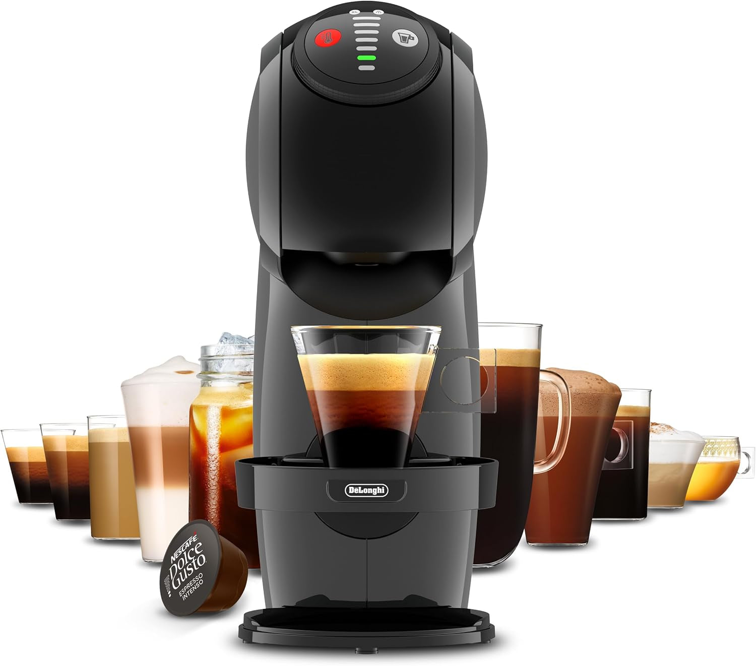 NESCAFÉ DOLCE GUSTO DeLonghi Dolce Gusto Genio S EDG226.A, Capsule-espressomachine inclusief 3 capsules, compact ontwerp, verstelbare lekbak, 0,8 l, afneembaar waterreservoir, 1470 W, Antraciet