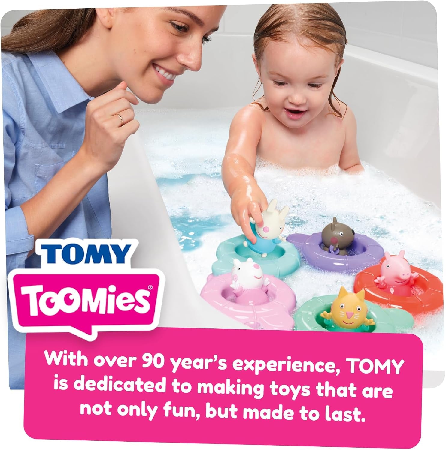 Tomy Toomies Peppa's Pool Party - 5 bekers met verbindingsring met 5 speeltjes voor kinderen Peppa Pig & Friends Water Squirter - badspeelgoed +18 maanden - Kinderbadspeelgoed en zwembadspeelgoed Bebe Toys Naty Shop