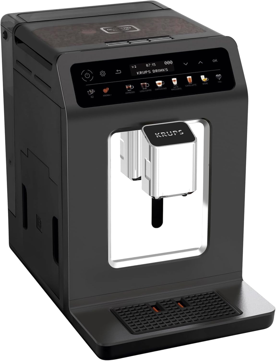 KRUPS Evidence One automatische espressomachine met melkslang, one-touch cappuccino, 12 speciale dranken, 2-kops functie, kleurendisplay, espressomachine, TÜV certificaat, zwart, EA895N10