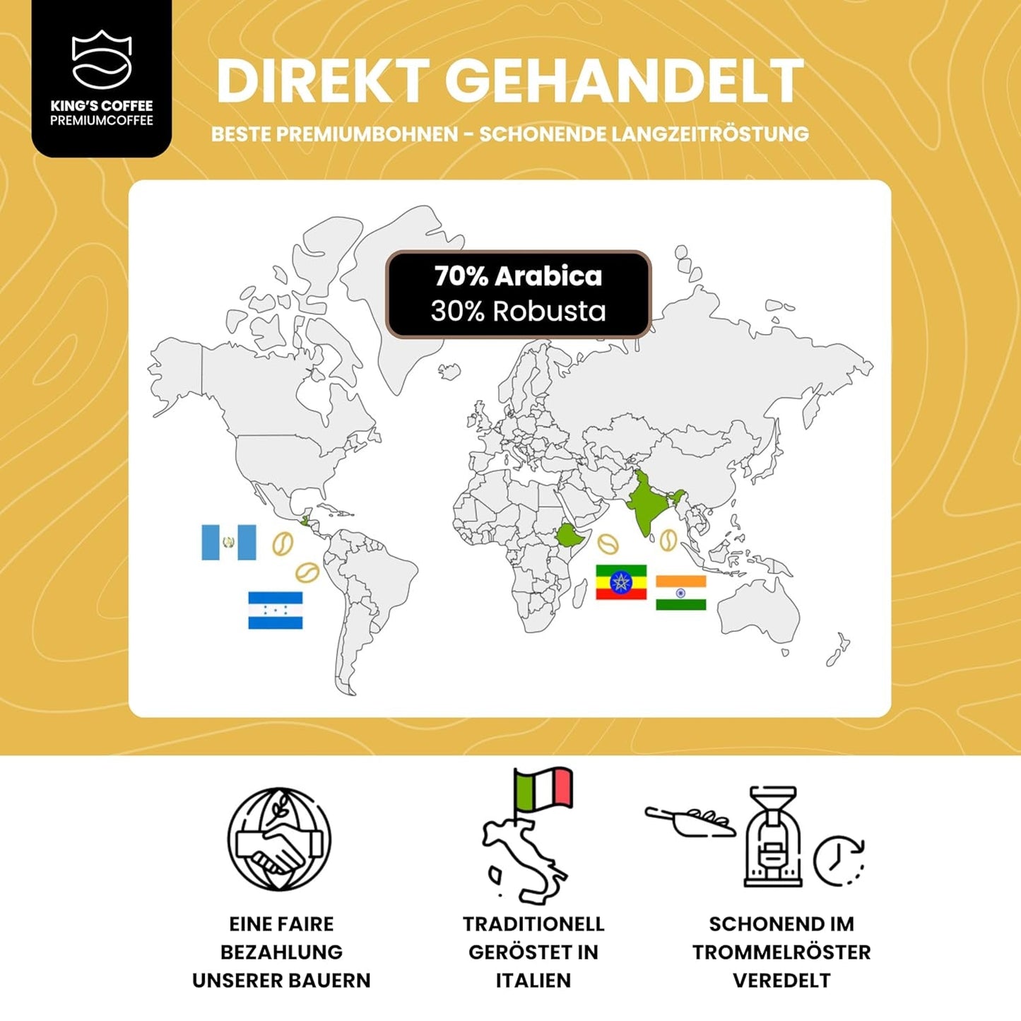 KING'S COFFEE - SPECIAL ROAST - 1 kg Barista Premium Espressobonen - Koffie met lage zuurgraad - Branden in kleine batches in Italië - De beste Arabica-Robusta-mix voor volautomatische machines en portafiltermachines