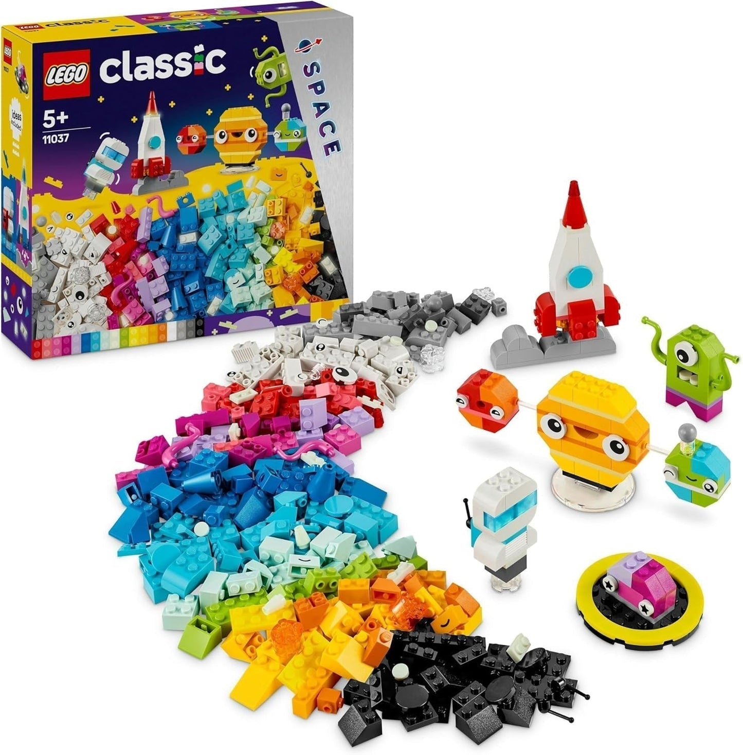 LEGO Classic Creatief Ruimteplaneten Zonnestelsel Bouwmodel voor kinderen Ruimtespeelgoed Raket Ruimteschip Planeten en buitenaardse wezens Cadeau voor 5 jaar oude jongens en meisjes 11037 Bouwsets