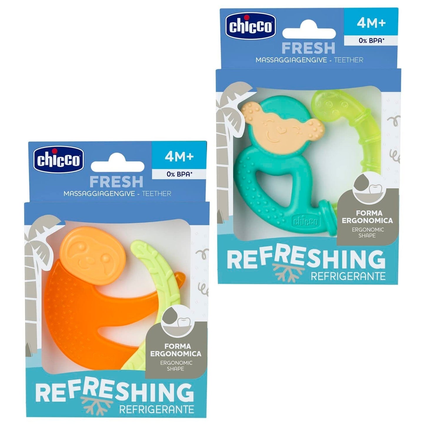 Chicco Fresh&Relax Aap- of Luiaardbijtring, 4M+, gevuld met steriel water