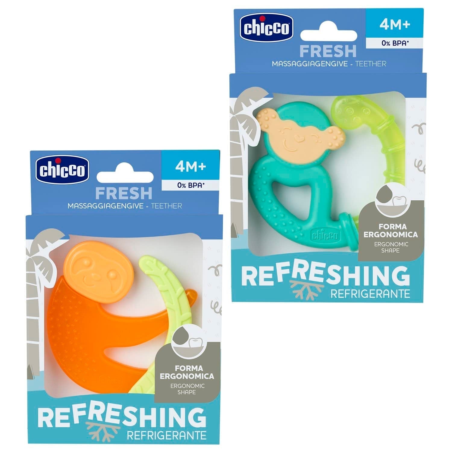 Chicco Fresh&Relax Aap- of Luiaardbijtring, 4M+, gevuld met steriel water