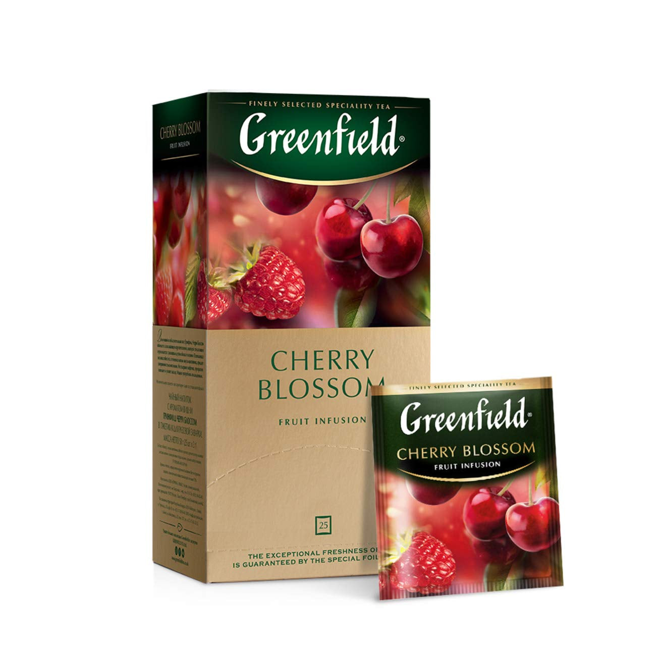 Greenfield kersenbloesem, hibiscus, rozenbottel, appel, framboos, braambes, theezakjes (2G X 25), 50G