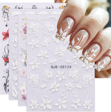 JMEOWIO 3D Nagelsticker Blumen Nail Art Sticker Selbstklebend Nagelaufkleber 5D Stereoskopisch Frühling Zomer Decoratie Nageldesign Zubehör 4 Blatt