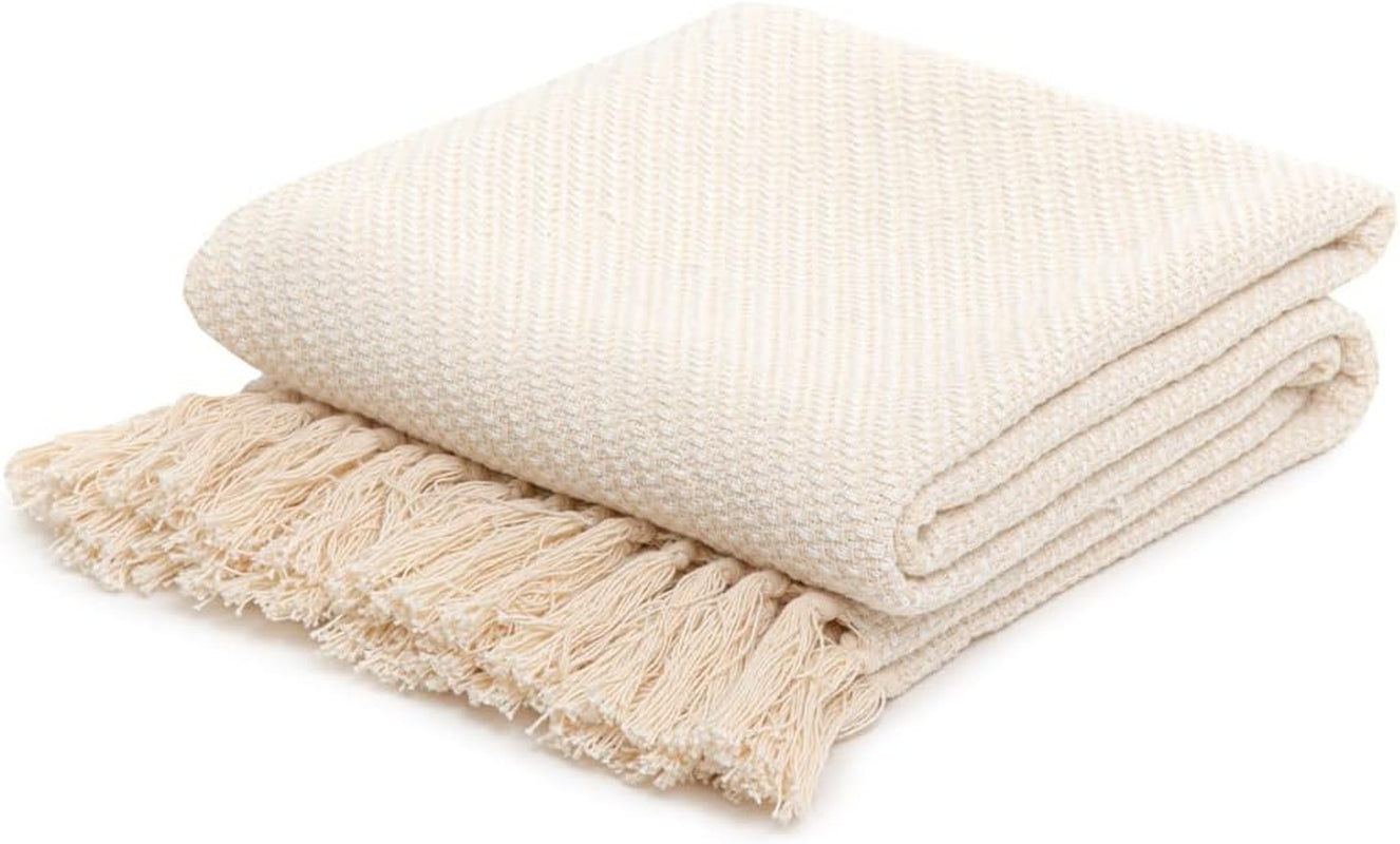 HOMLA Morris Plaid Deken met katoenen franjes - Zachte en comfortabele deken Katoenen deken - fijne stof 130 X 170 Cm Ecru Bedden en Dekens Besuche den HOMLA-Store Ecru
