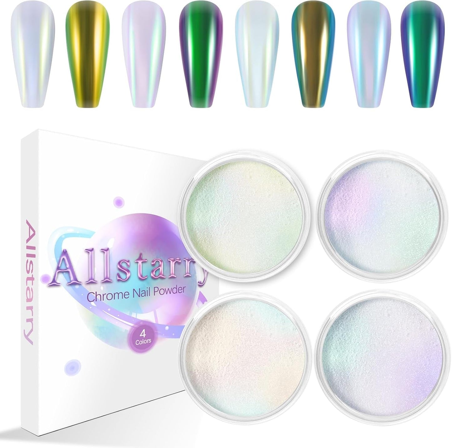 Chrom Nagel Pulver 4 Kleuren Iriserendes Aurora Pulver Metallic Spiegeleffect Pigment Parelmoer Meerjungfrau Glitter Einhorn Glitter voor Gel Polish Nail Art Decoratie-Purpurgrüner Jadeit
