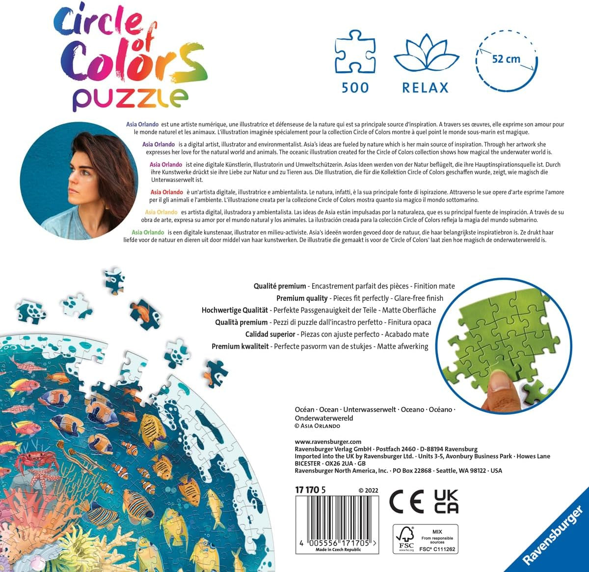 Ravensburger Puzzel 17170 Cirkel van kleuren - Oceaan & Onderzeeër Puzzel 500 stukjes Puzzel Naty Shop