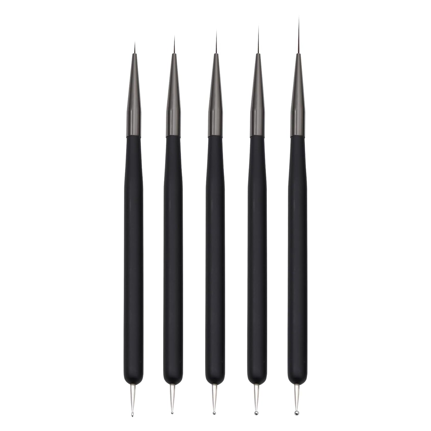 Nagelkunst-Pinsel, 5 Stück, Nailart-Pinsel, Punktierstift-Werkzeuge, Malkunst-Design-Pinsel-Set Für Lange Linien, Dünne Details, Feine Zeichnungsgrößen 7/9/11/15/22 Mm, Zwart
