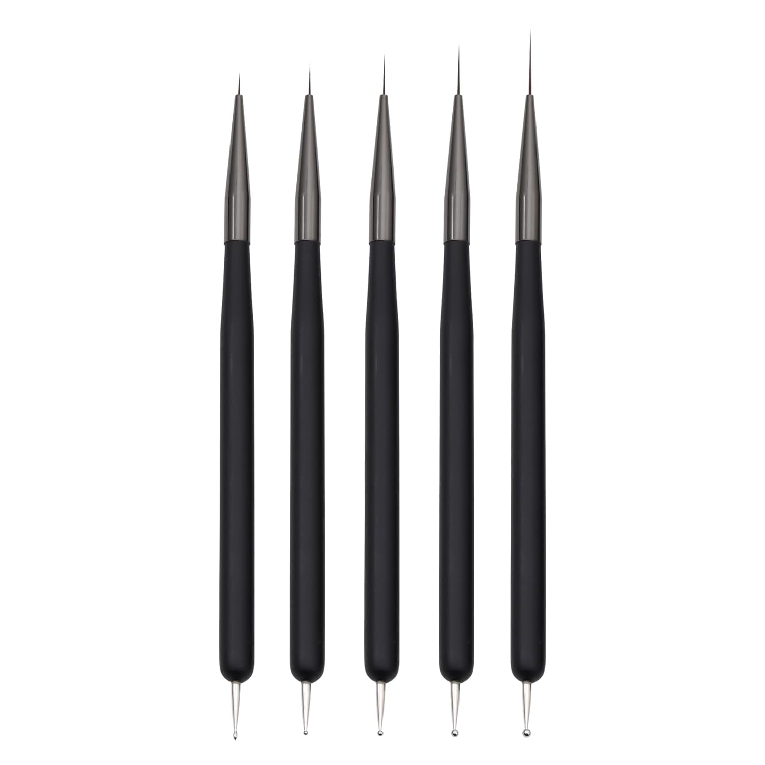 Nagelkunst-Pinsel, 5 Stück, Nailart-Pinsel, Punktierstift-Werkzeuge, Malkunst-Design-Pinsel-Set Für Lange Linien, Dünne Details, Feine Zeichnungsgrößen 7/9/11/15/22 Mm, Zwart