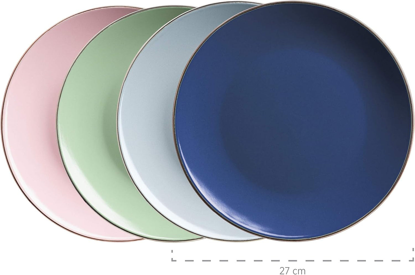 MÄSER 931870 Metalen frame, Moderne serviesset voor 4 personen met messingkleurig frame, 16-delige combinatieset met coupevormen zonder frame, Veelkleurig, Steengoed, Pastel'n'Blue