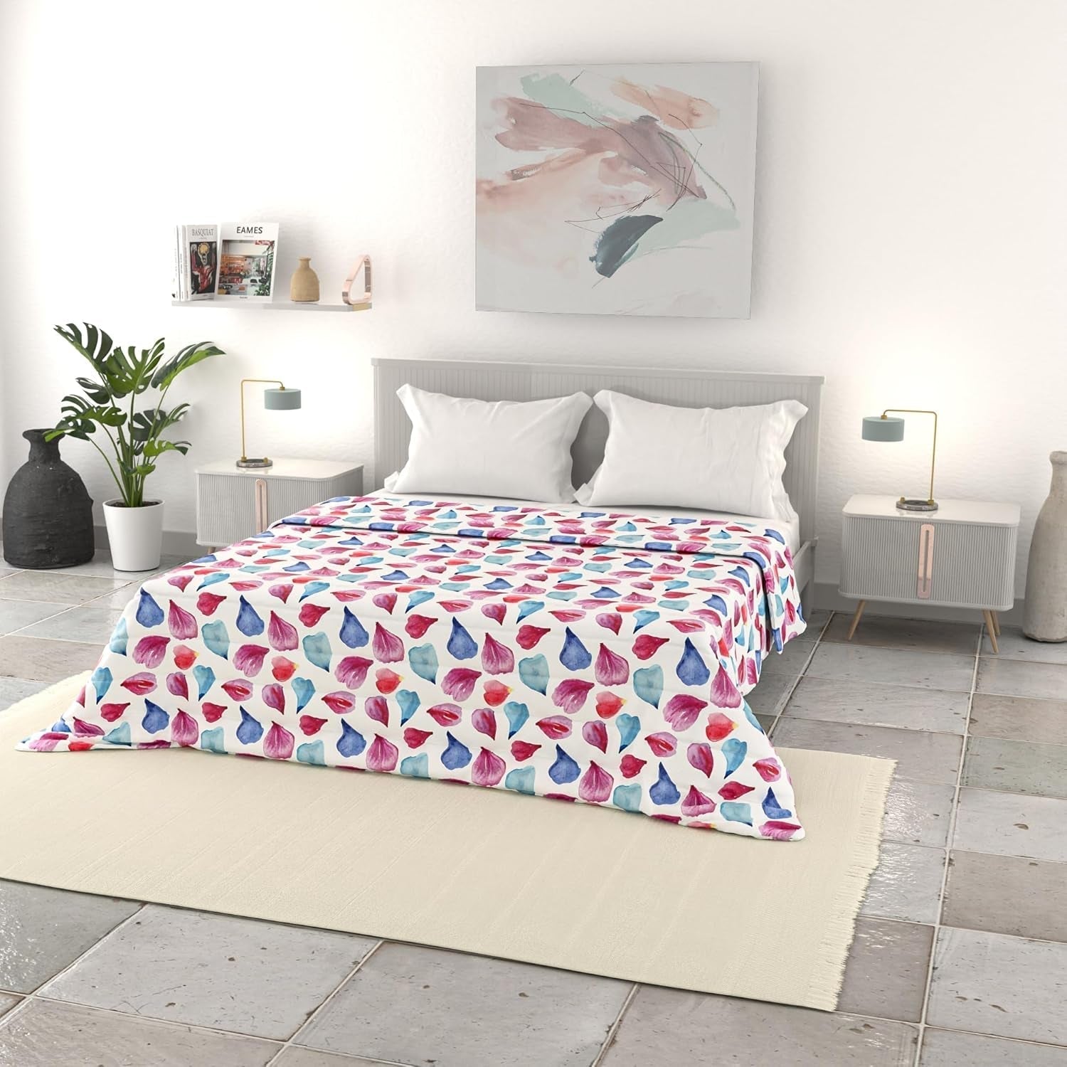 Italiaans beddengoed basic zomerdekbed, bedrukte microvezel, 250X240Cm, cirkel Quilts en quilts Naty Shop Petali 250X240Cm
