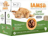 IAMS Delights Land Collection Natvoer voor katten - Multipack met vleessoorten (lamsvlees, rundvlees, kip en kalkoen) in saus, natvoer voor katten vanaf 1 jaar, 12 x 85 g