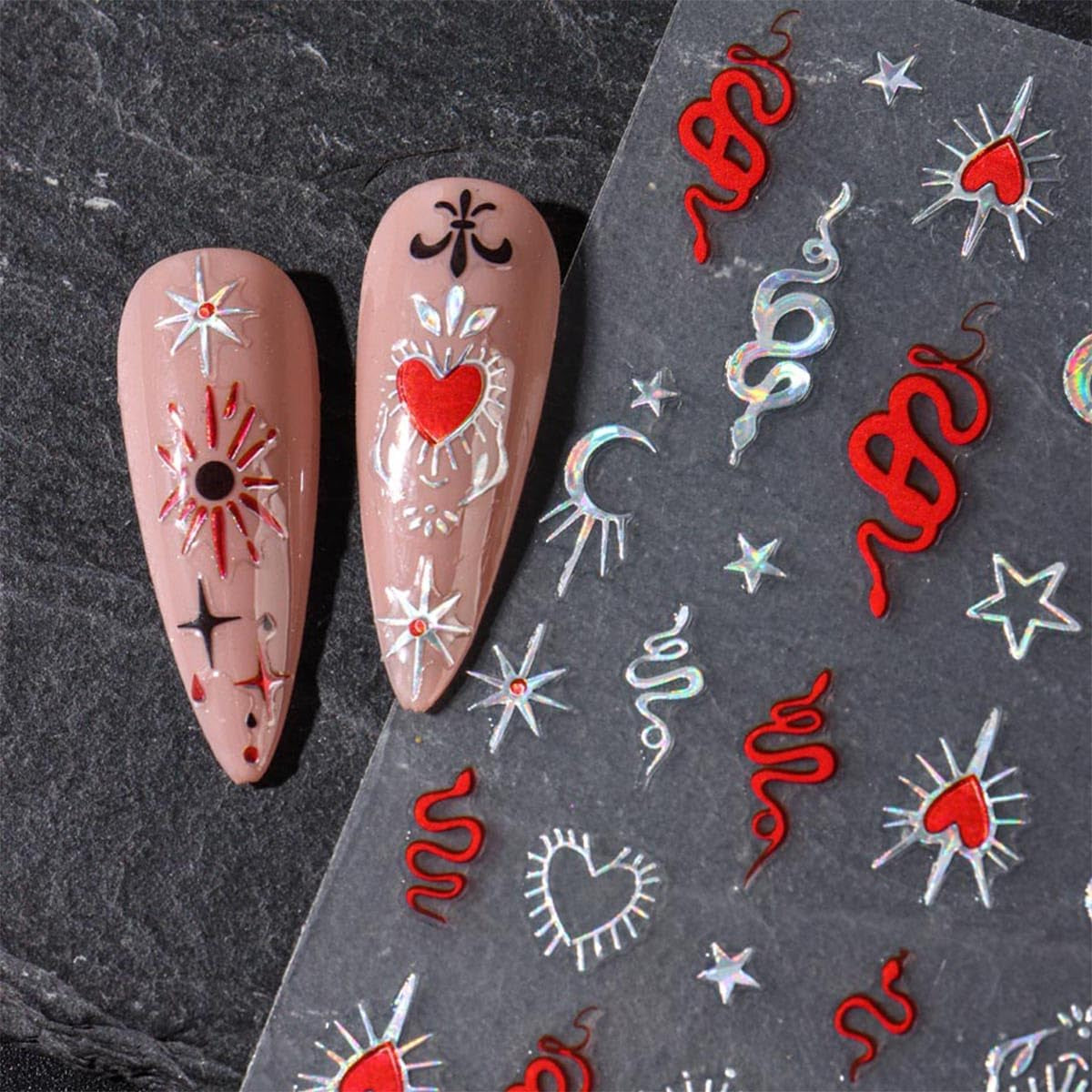 JMEOWIO Nagelsticker Mond Stern 10 Blatt Nail Art Sticker Selbstklebend Nagelaufkleber Decoratie Nageldesign Zubehör