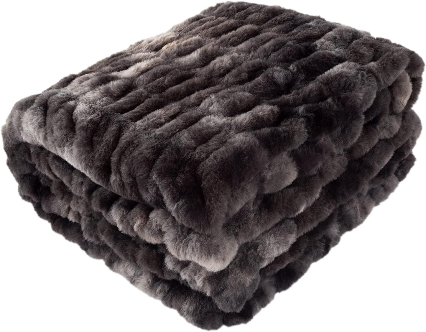Lavish Home Oversized Gerüschte nepbontdeken, 152,4 x 203,2 cm, jacquard nepbont, queensize sprei voor bedden en banken, grijs Lavish Home bedden en dekens zwart