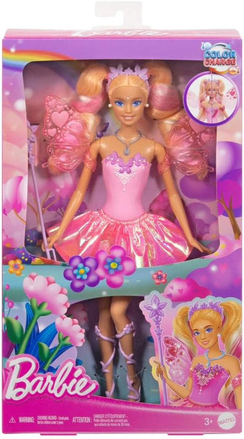Mattel Barbie-pop met toverstaf en mode-accessoires, fantasiethema met vleugels en kleurwisselende outfit, JCP76, [Meerkleurig]