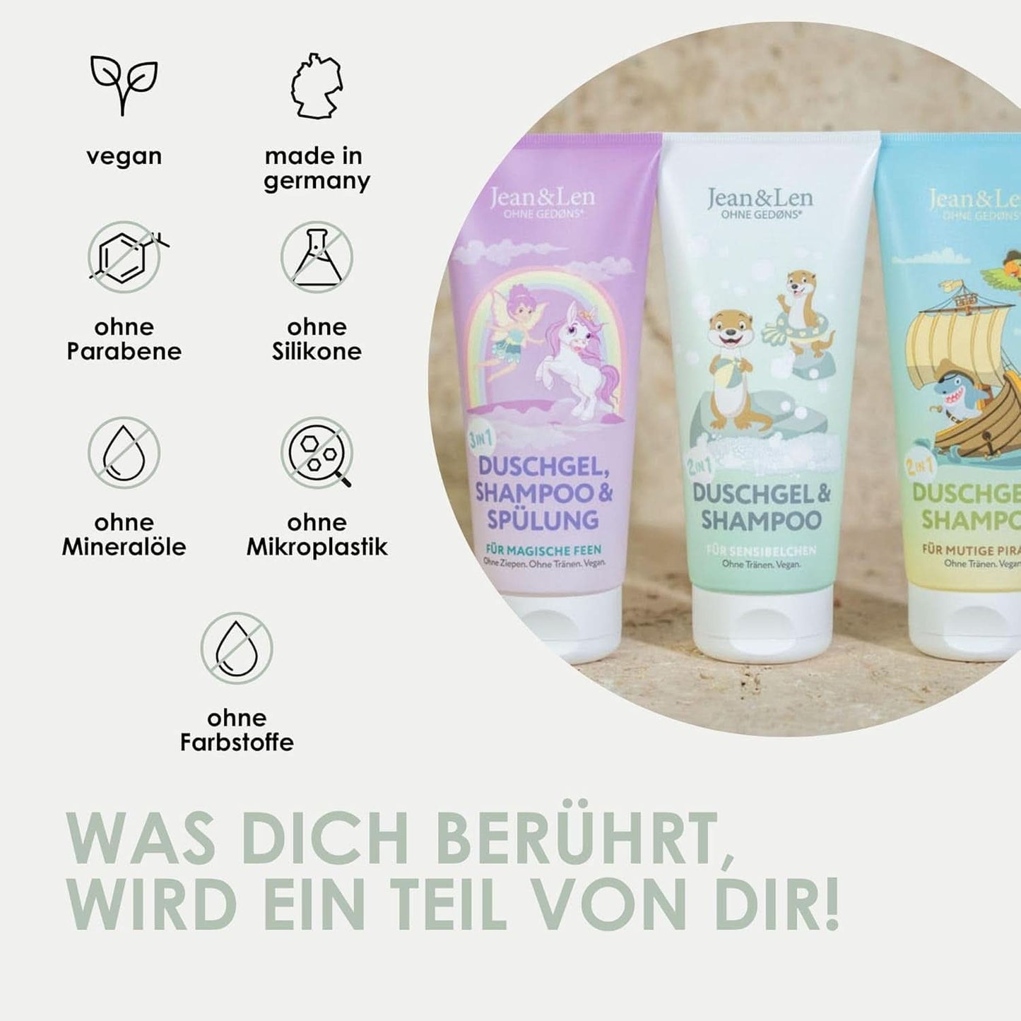 Jean & Len 2 in1, Douchegel en shampoo voor gevoelige kinderen, 200 ml Douche en bad Naty Shop