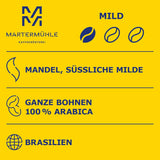 Martermühle Santos Kaffeebohnen 1kg mild I Arabica I Aroma: Amandel, Süssliche Milde I Ganze Kaffee-Bohnen schonend geröstet, säurearm