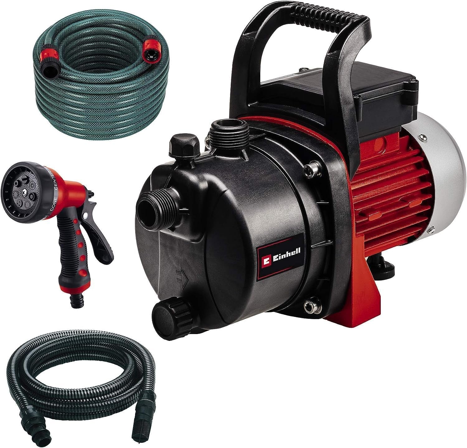 Tuinpompset Einhell GC-GP 6538 Set/I (650 W, max. 3,6 bar, debiet 3800 L/u, watervul-/aftapschroef, incl. 4 m zuigslang + 20 m tuinslang + spuitpistool)