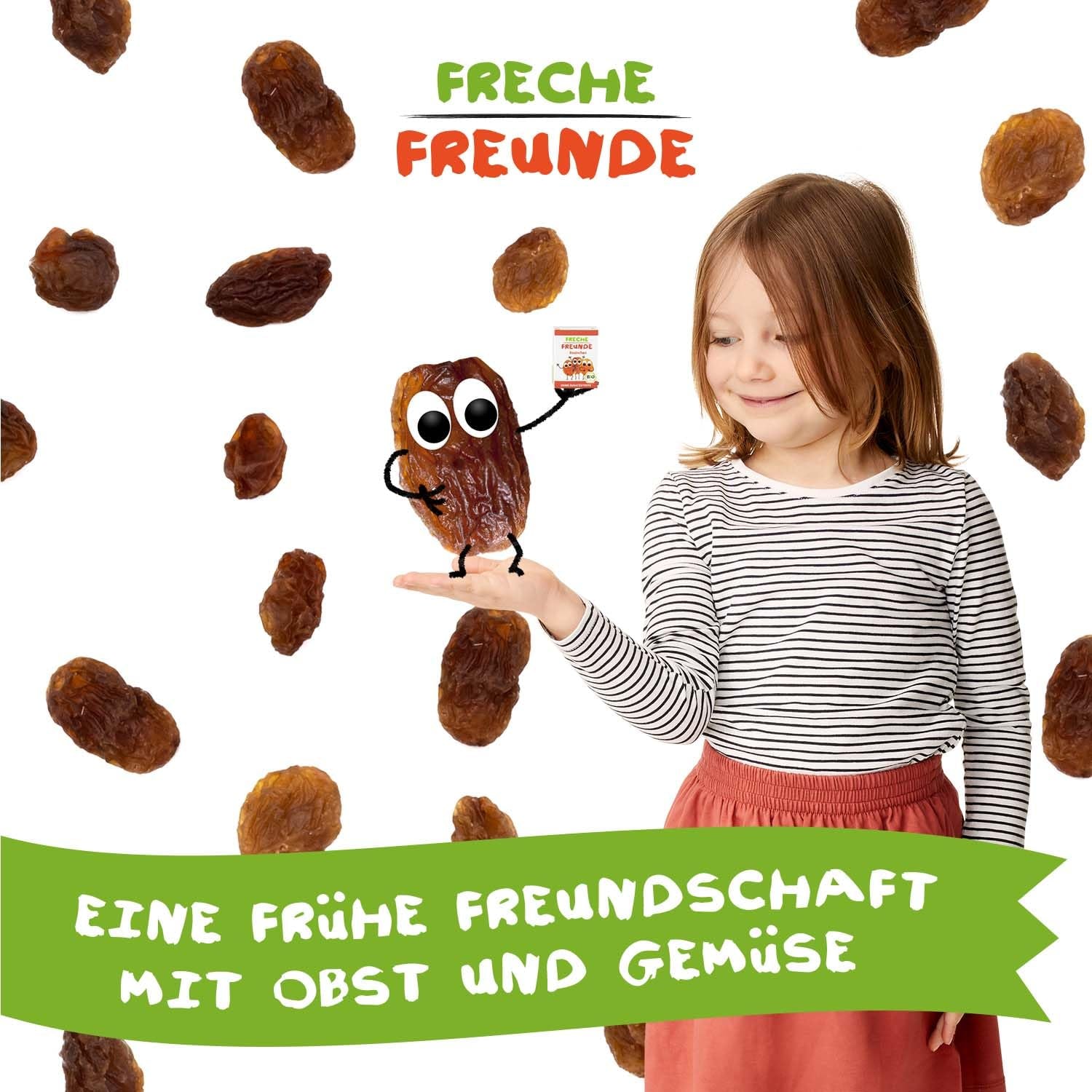 FRECHE FREUNDE Biologische rozijnen, Trockenfrüchte ohne Zucker, ohne Zusatzstoffe, ungeschwefelt, in kleinen Snackboxen, Sultaninen für Kinder, 20er Pack, 20 x (3x14g)