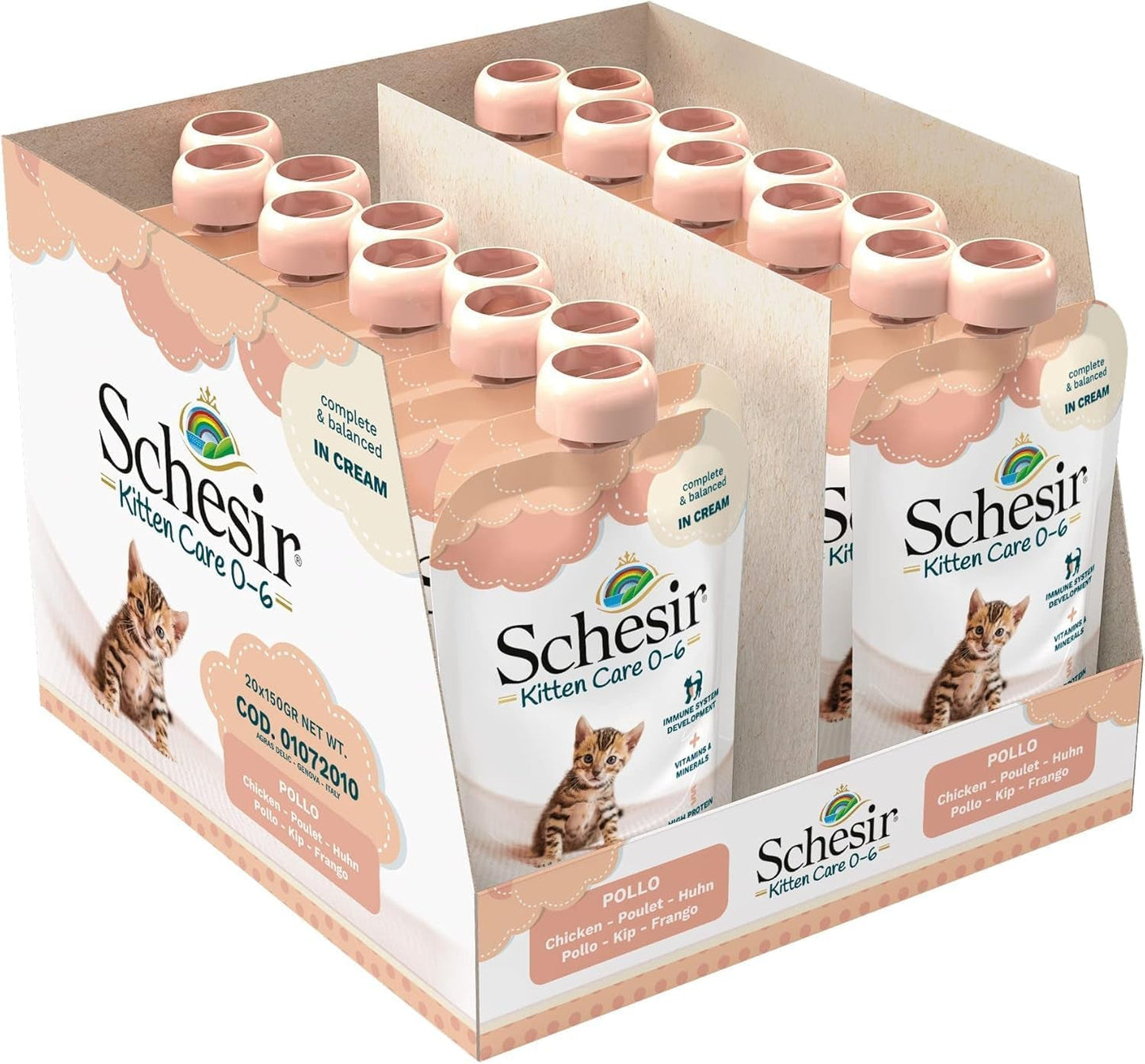 Natvoer voor kleine katten met kipcrème en kip - Natvoer voor kleine katten - Natvoer voor katten met kipcrème, graanvrij, rijk aan eiwitten, vitaminen en mineralen (20 zakjes x 150 g)