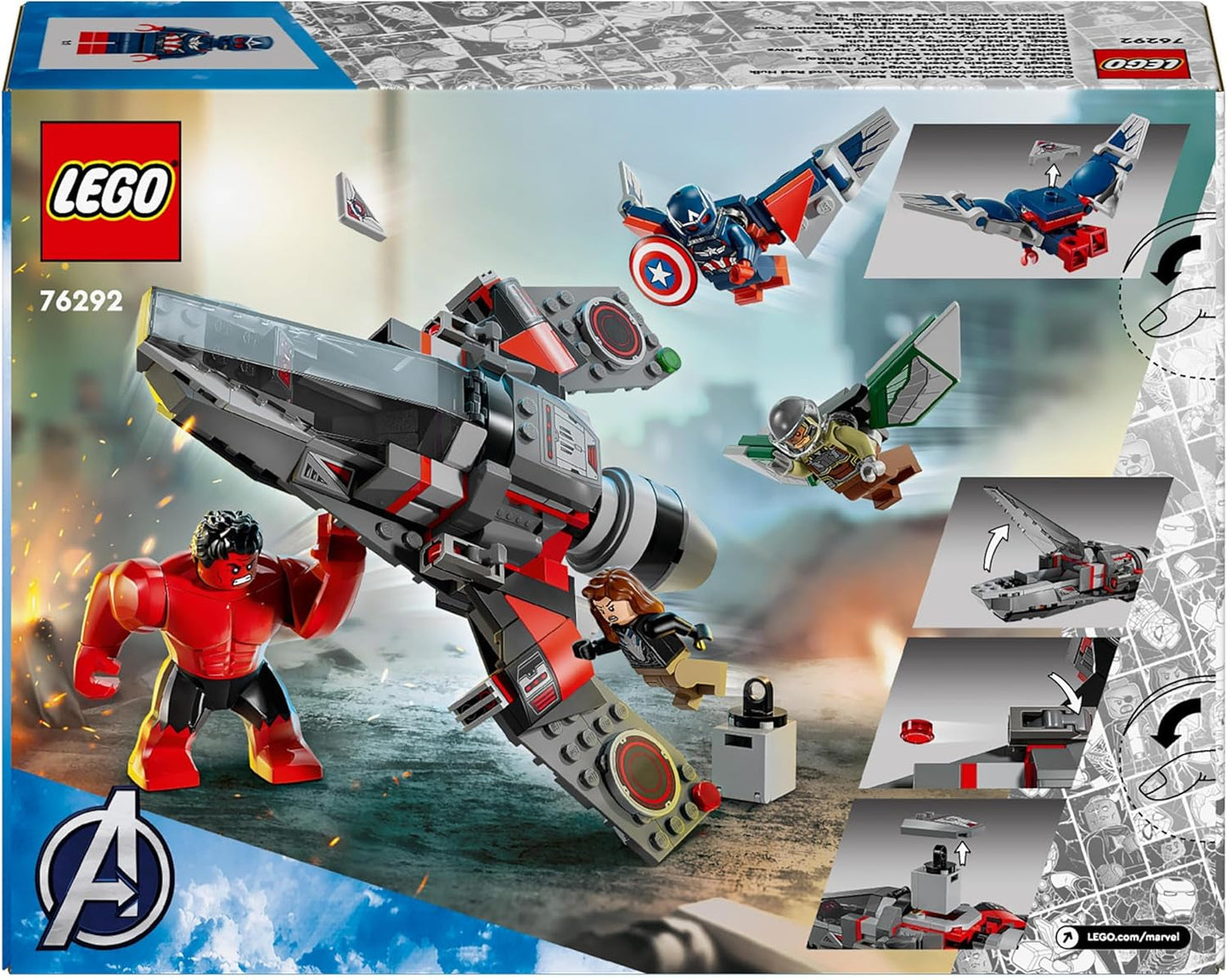 LEGO Marvel Showdown tussen Captain America en Red Hulk Bouwbare jetset voor kinderen Superheldenspeelgoed voor jongens en meisjes vanaf 8 jaar Avontuurlijk bouwspeelgoed 76292 Bouwsets Bekijk de LEGO-Store