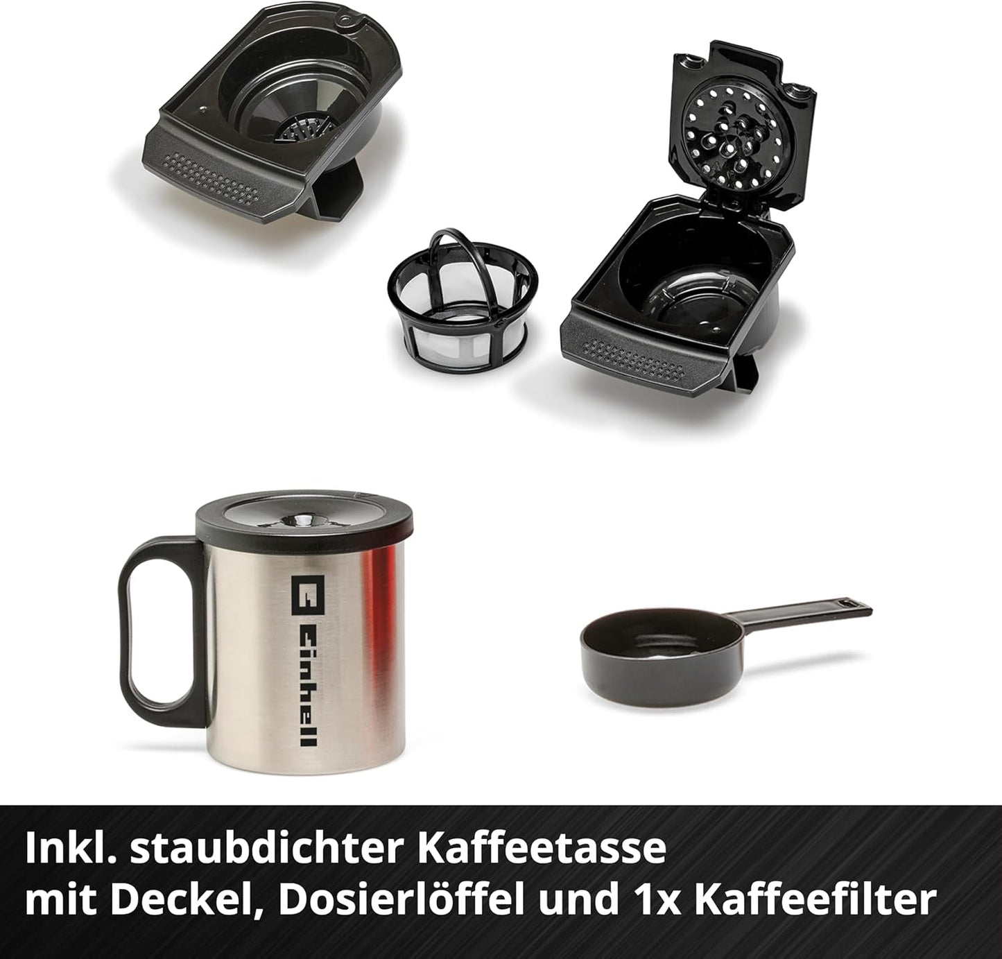 Accu-espressomachine Einhell TE-CF 18 Li-Solo Power X-Change (18 V, 240 ml watertank, voor filterkoffie en koffiecapsules, draaggreep, incl. koffiekopje met deksel, zonder batterij)
