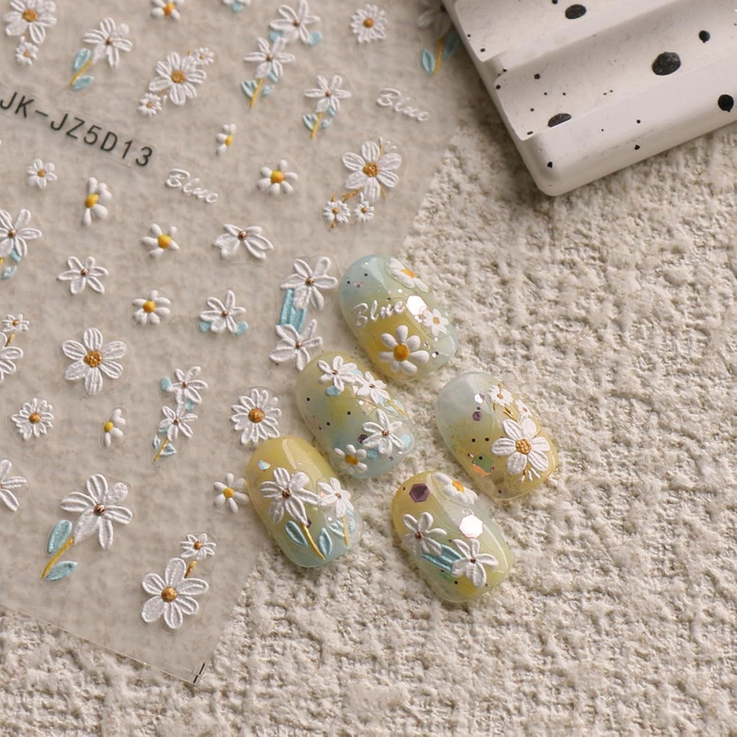 JMEOWIO 3D Nagelsticker Blumen Nail Art Sticker Selbstklebend Nagelaufkleber 5D Stereoskopisch Zomer Frühling Blumen Dekoration Nageldesign Zubehör 4 Blatt