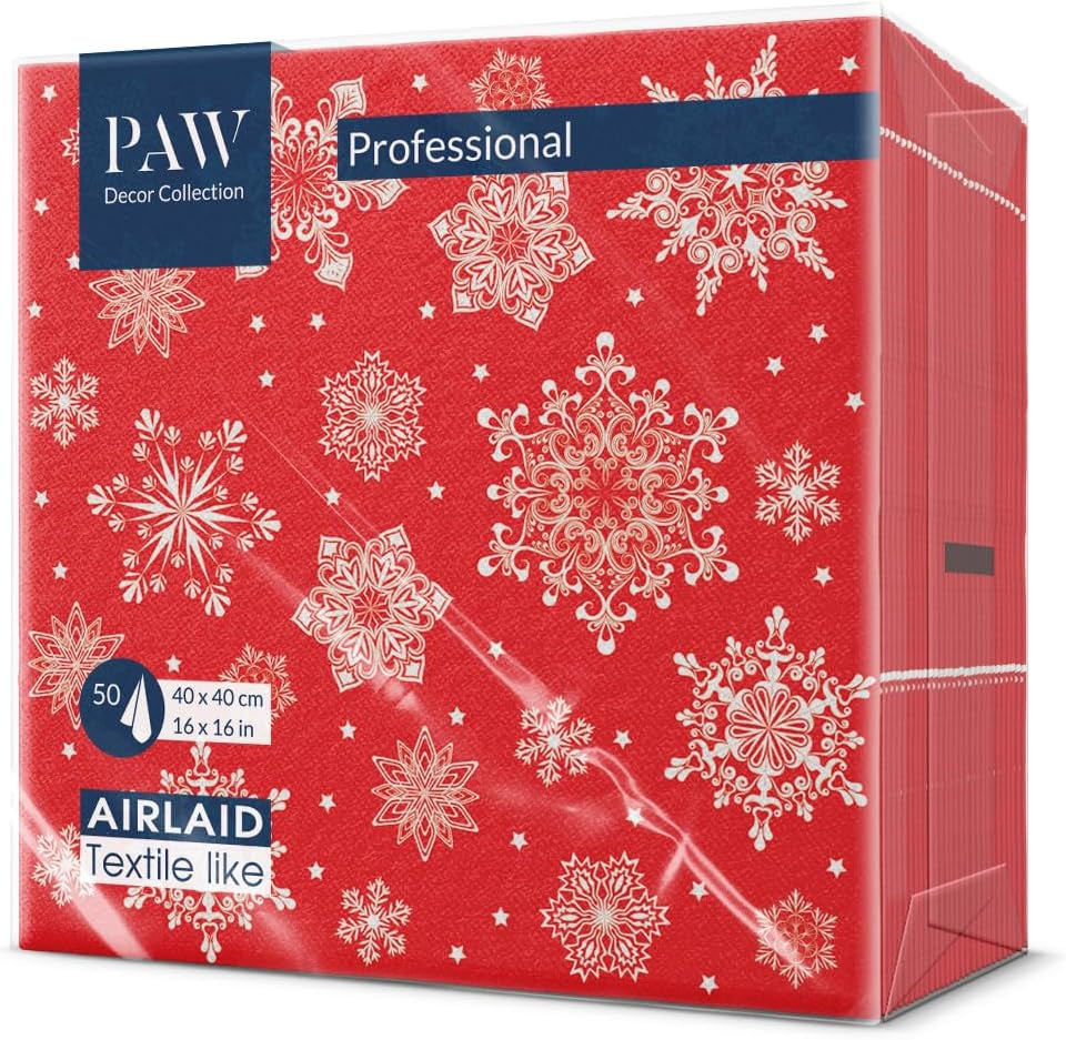 PAW - Airlaid servetten (40 x 40 cm) I 50 stuks I Perfect voor Kerstmis, winter en feestdagen I Kerstavond tafeldecoraties I Airlaid stofachtige servetten Wintertakken I Wintertakken