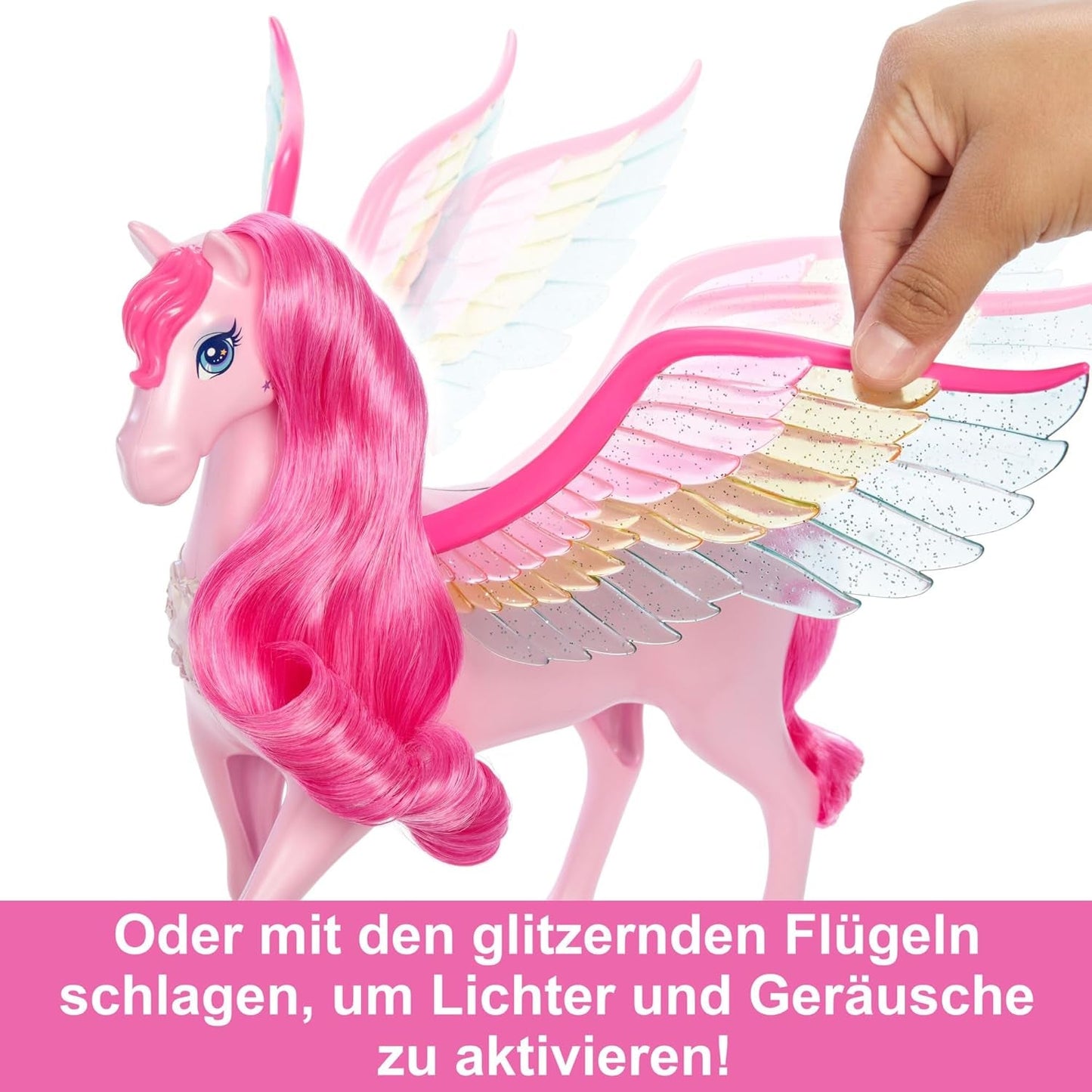 Barbie Pegasus Magic Hide and Seek - Interactief speelgoed met licht en geluid, 10 accessoires, regenboogvleugels, voor kinderen vanaf 3 jaar, HLC41
