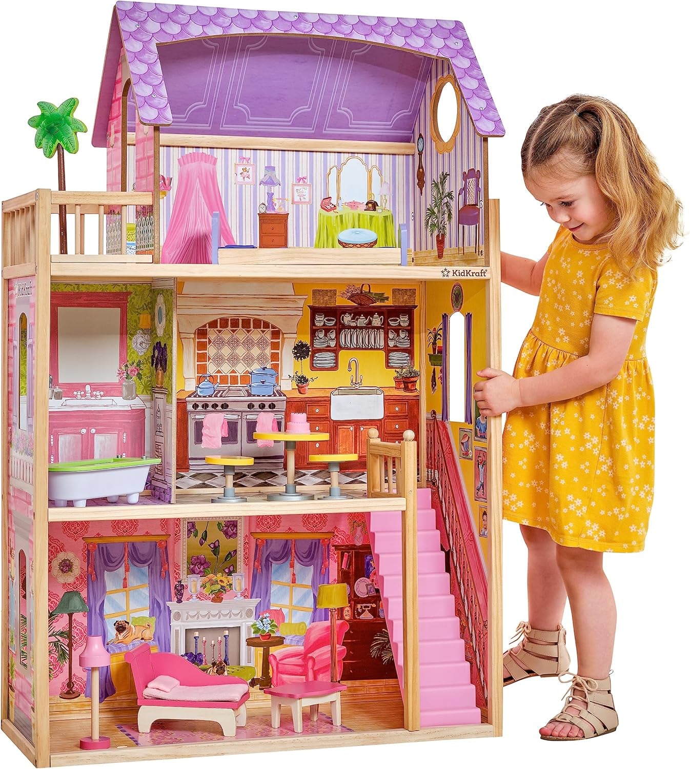 Kidkraft Kayla houten poppenhuis met meubels en accessoires, speelset met 3 niveaus voor poppen van 30 cm, speelgoed voor 3 jaar oud, 65092 - Exclusief op Amazon Dollhouses Naty Shop