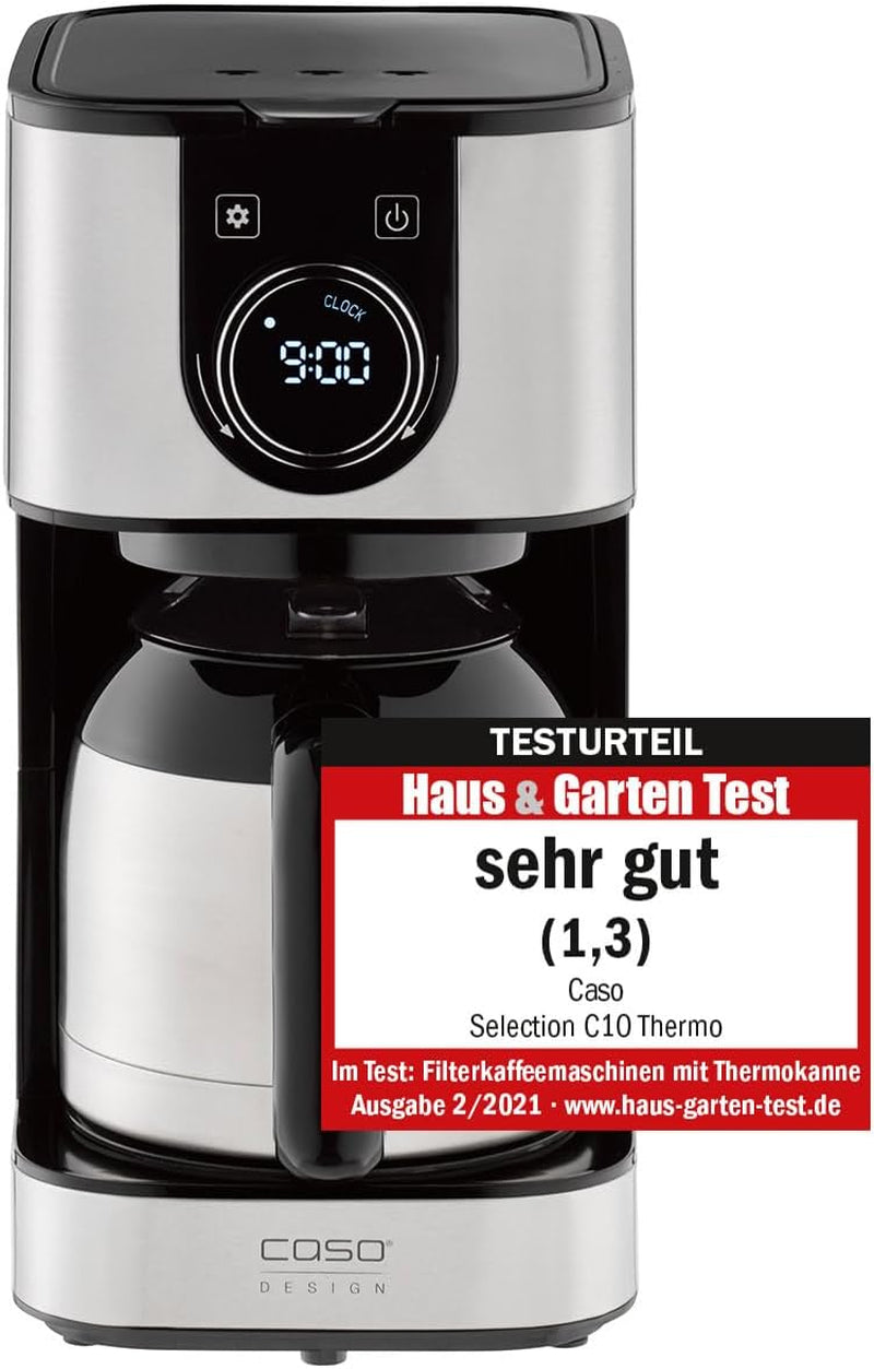CASO Selection C 10 Thermo Design koffiezetapparaat – roestvrijstalen behuizing, 1,2 l isotherme karaf (10 kopjes), touchbediening en timer, Aroma PLUS-functie, permanent filter, antidruppelfilter