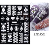 4 Blatt 3D Nagelsticker Weihnachten Nagelaufkleber Christmas 5D Stereoskopisch Selbstklebend Schneeflocke Schneemann Nail Art Sticker Decoratie Nageldesign Zubehör