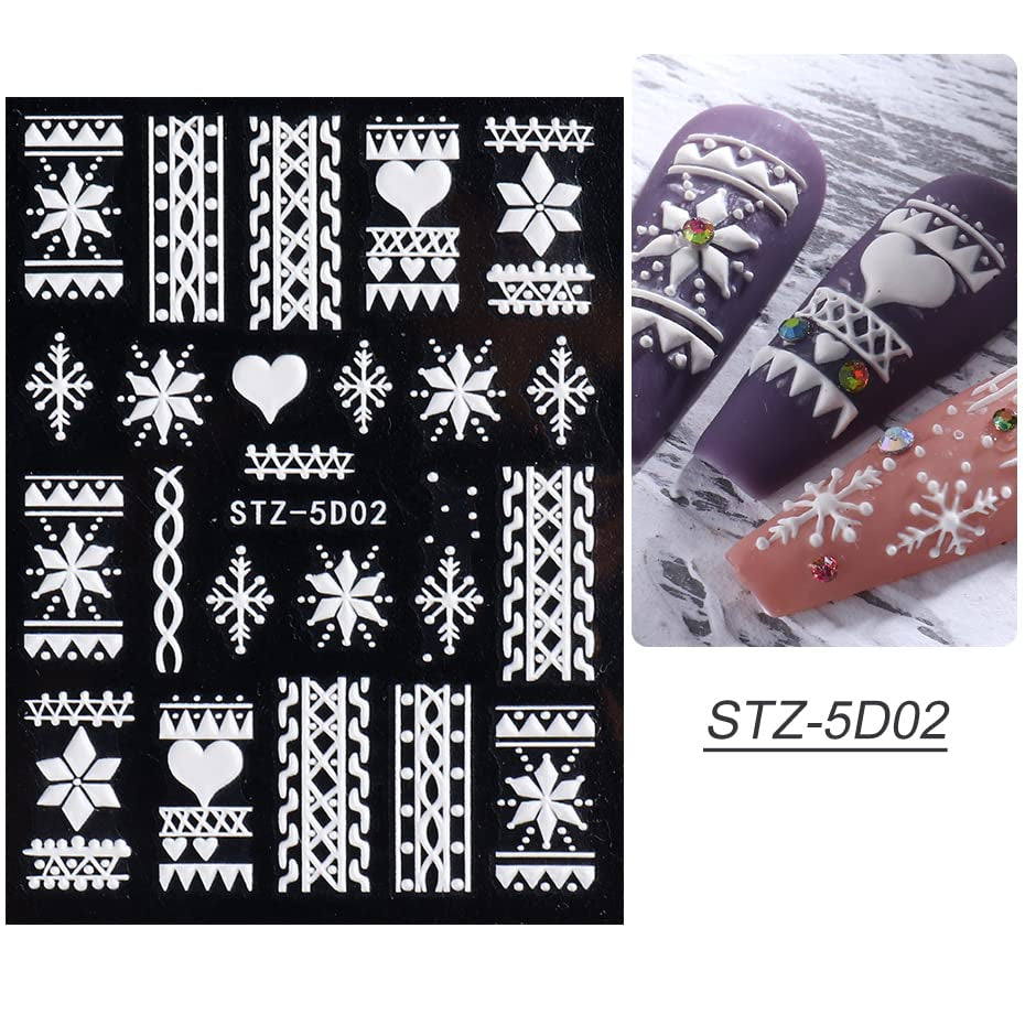 4 Blatt 3D Nagelsticker Weihnachten Nagelaufkleber Christmas 5D Stereoskopisch Selbstklebend Schneeflocke Schneemann Nail Art Sticker Decoratie Nageldesign Zubehör