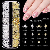 Nail Charms,6 Boxen Gold Silber Nagel Charms 3D Gold Bogen Stern Nail Art Decoratie+6200 Strasssteine ​​Bunt Steine ​​AB Perlen Diamanten,3D Legierung Bow Nail Gems Nagel Deko Für Frauen Nagel (6-A)