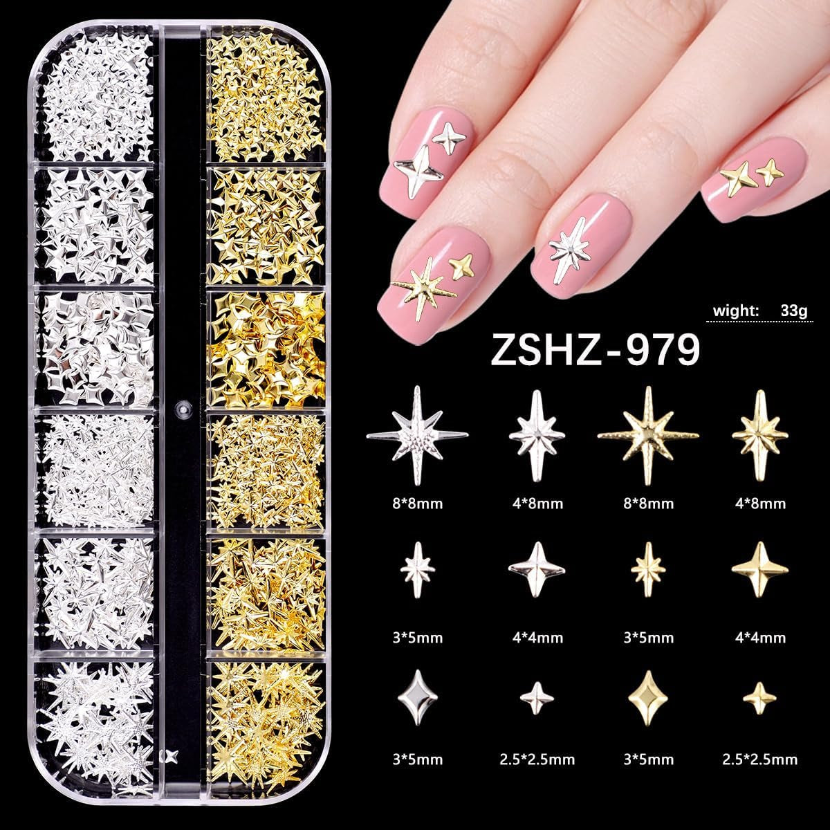Nail Charms,6 Boxen Gold Silber Nagel Charms 3D Gold Bogen Stern Nail Art Decoratie+6200 Strasssteine ​​Bunt Steine ​​AB Perlen Diamanten,3D Legierung Bow Nail Gems Nagel Deko Für Frauen Nagel (6-A)