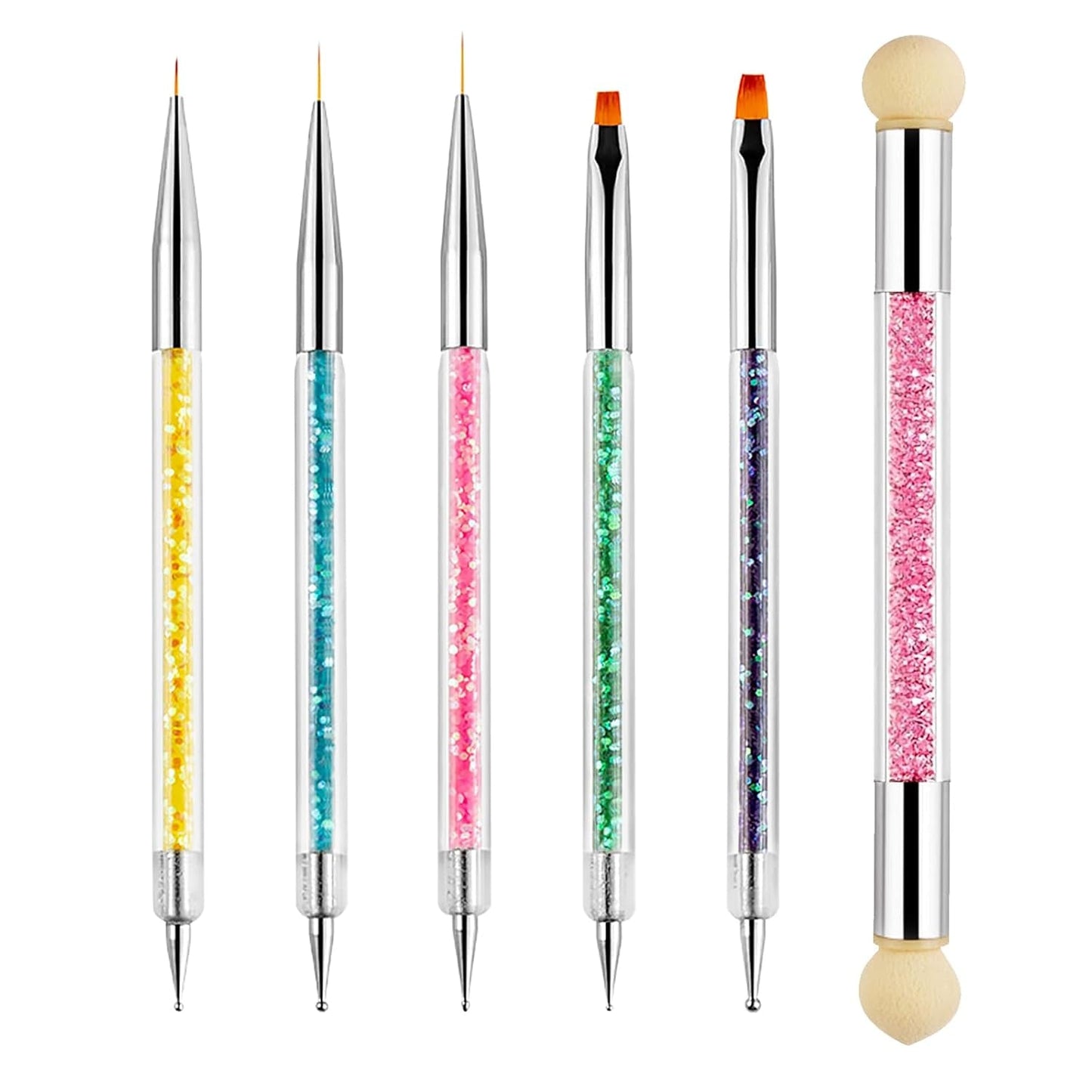 Sullarpek 6 Stück Nagel Pinsel, Nail Art Pinsel, Pinsel Nageldesign, Nagel Pinsel Set, Nail Art Dotting Tools Mit 1 Sponge Brush Applikator, Nageldesign Zubehör Für DIY Nail Art Design