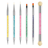 Sullarpek 6 Stück Nagel Pinsel, Nail Art Pinsel, Pinsel Nageldesign, Nagel Pinsel Set, Nail Art Dotting Tools Mit 1 Sponge Brush Applikator, Nageldesign Zubehör Für DIY Nail Art Design
