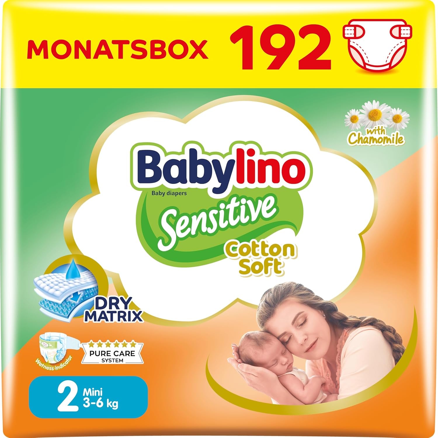 Luiers voor gevoelige baby's, maat 2, mini (3-6 kg), 192 luiers