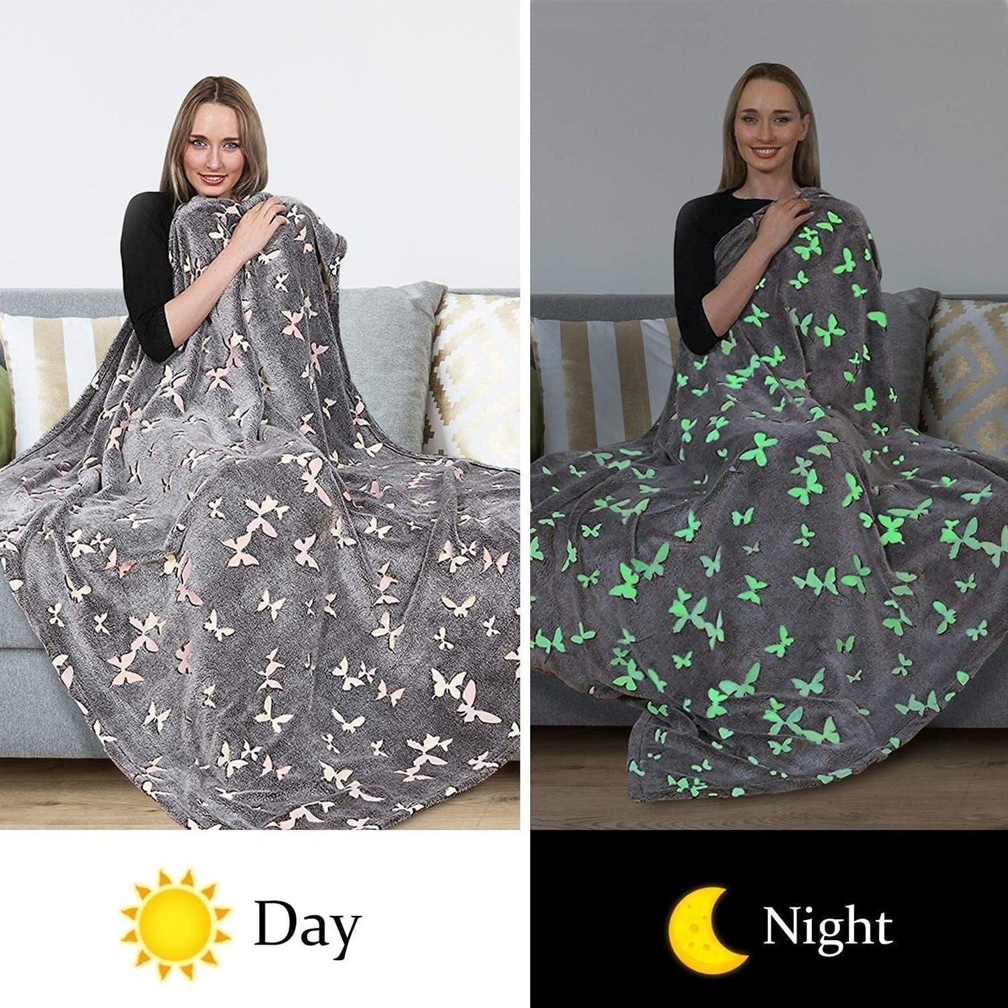 Kanguru Glow Sprei Glow in the Dark Deken Vlinderdeken Zachte deken 130X150Cm Lichtgevende slaapbanksprei. Glow in the Dark kinderdeken, grijs Bedden en dekens Besuche den Kanguru-Store
