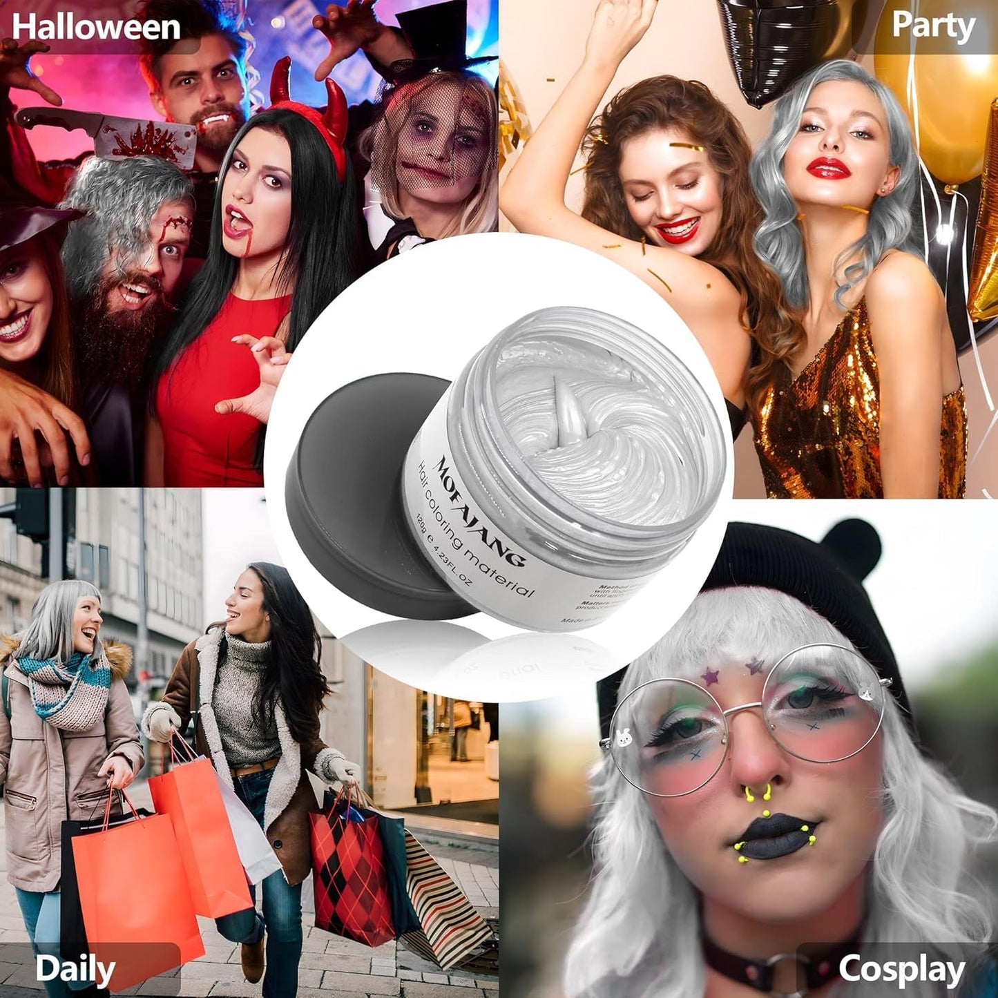 Tijdelijke haarkleur, styling haarkleur voor mannen vrouwen, natuurlijke haarpommade, haarverfwas voor feest, cosplay en Halloween, 4,23 oz (zilvergrijs) Naty Shop haarverf