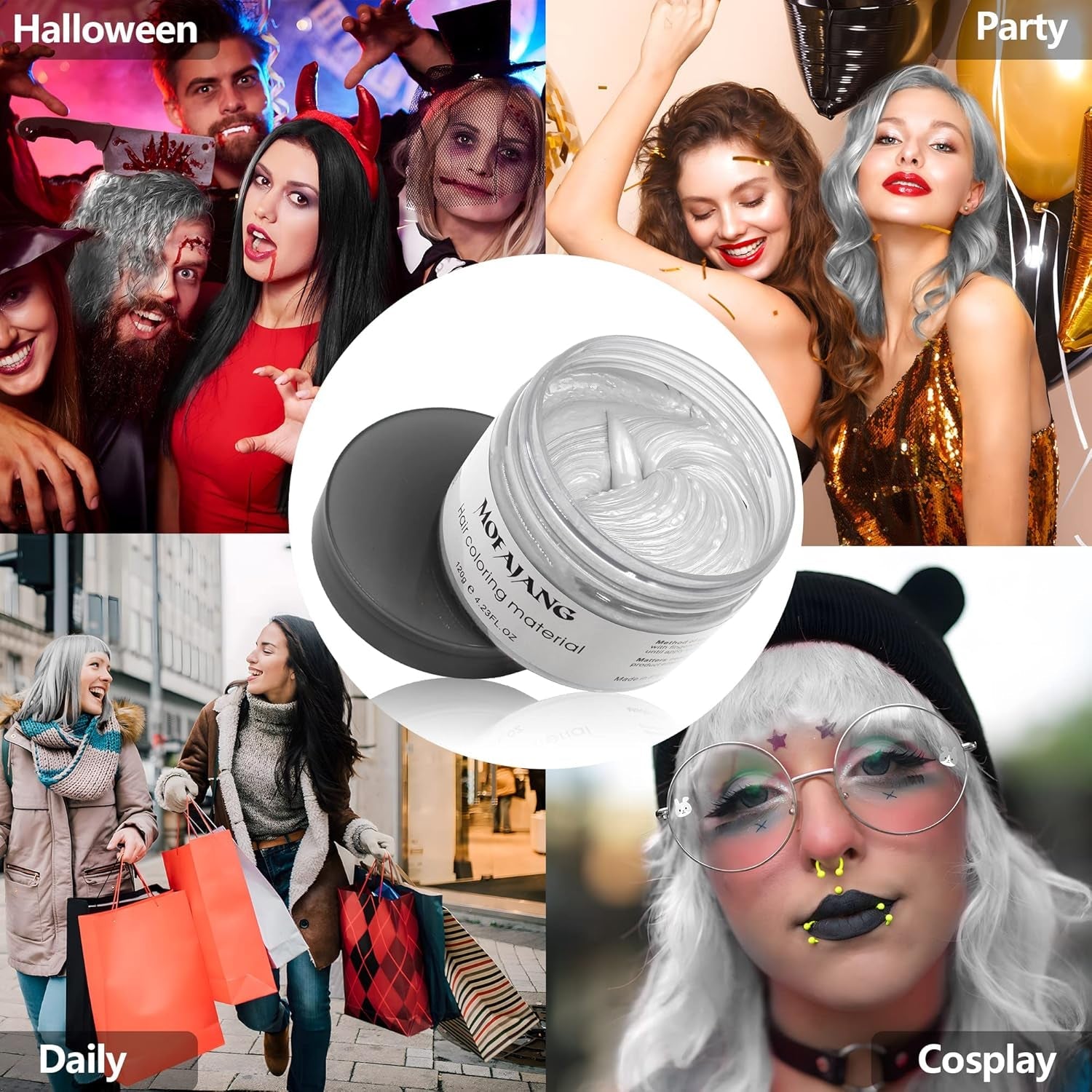 Tijdelijke haarkleur, styling haarkleur voor mannen vrouwen, natuurlijke haarpommade, haarverfwas voor feest, cosplay en Halloween, 4,23 oz (zilvergrijs) Naty Shop haarverf