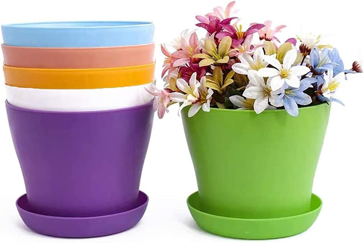 20 cm grote plastic bloempotten met schotels, witte zelfwatergevende bloempotten met schotels, plastic zaailingpotten, verdikte potten voor binnen- en buitenbeplanting (6 stuks)
