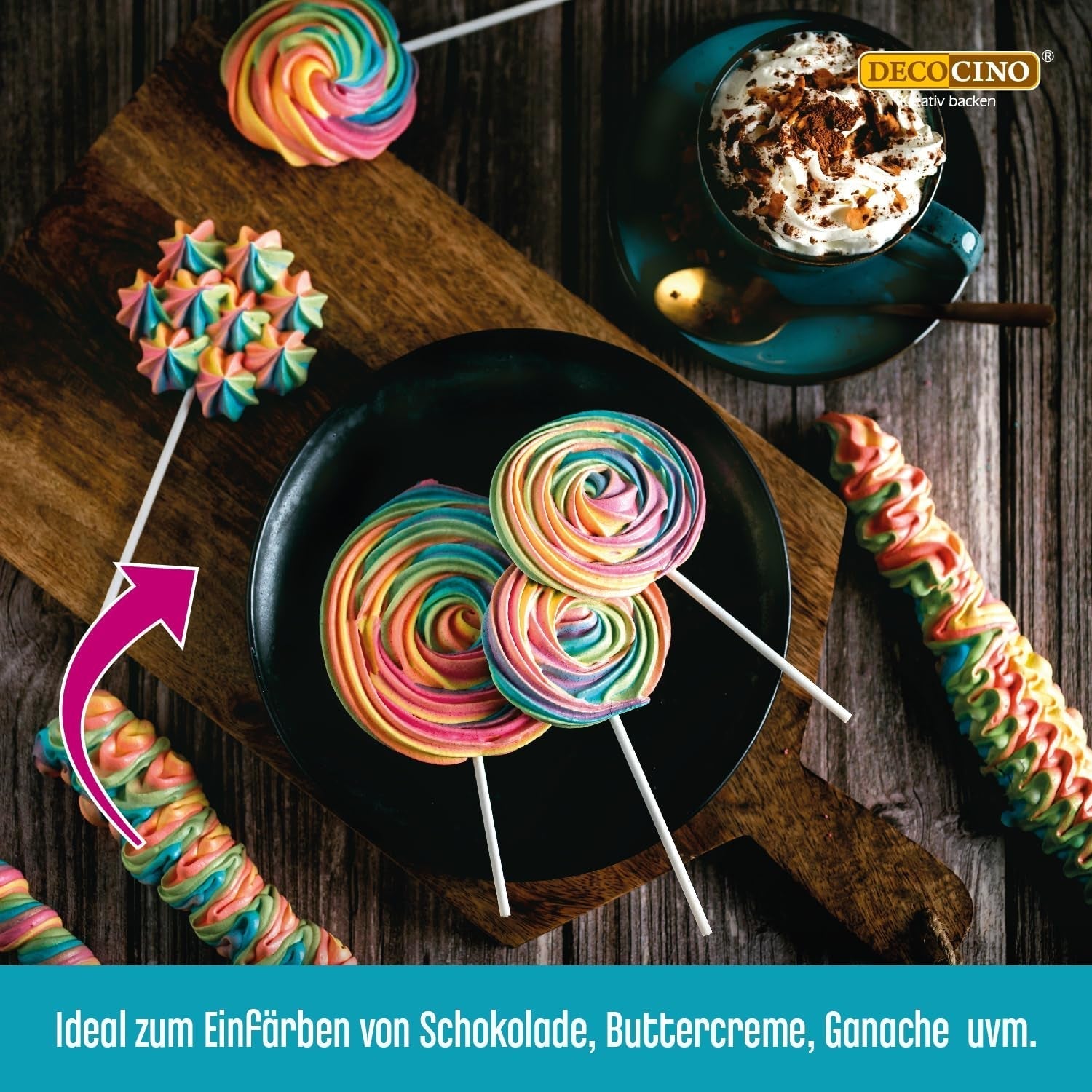 Decocino Vetoplosbare kleurpasta Set van 6 - 6 x 15 g - Voedselkleuring in rood, wit, groen, geel, blauw en zwart, ideaal voor het kleuren van taarten, fondant en crèmes - Azo- en glutenvrij